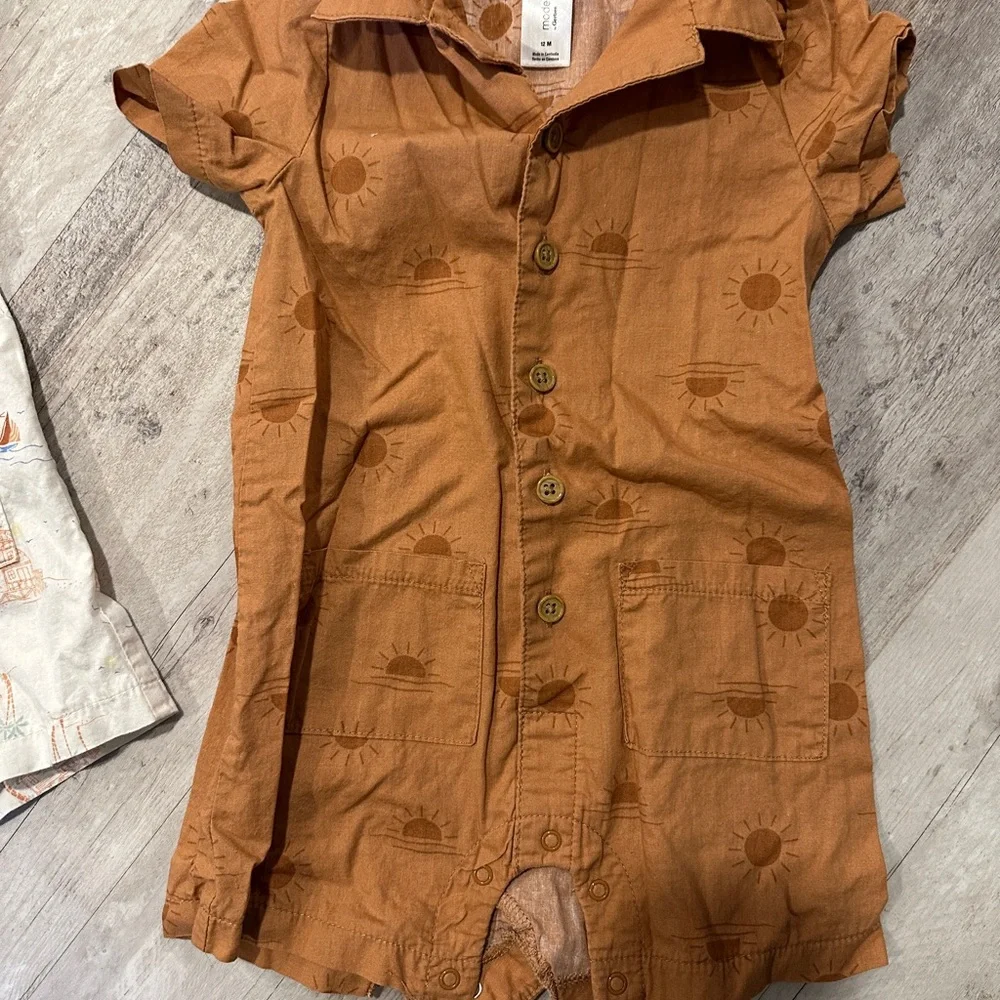 Baby Boy Printed Bodysuit Set - White and Brown